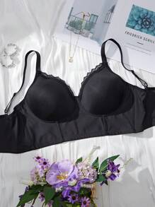 Bralette casual de talla grande, de unicolor, con parches de encaje y tirantes de espagueti