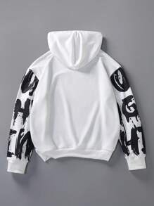 Manfinity EMRG Men's Letter Print Long Sleeve Drawstring Hoodie Sweatshirt, Autumn/Winter