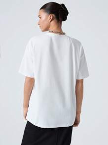 LYSMO Summer White Y2k Solid Drop Shoulder Tee - White - View 2