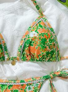 Swim Mod Springbreak Women Ditsy Floral Random Spaghetti Strap Frilled 2 Pieces Bikini Beachwear Set For Summer Beach Vacation - Multicolor - View 3