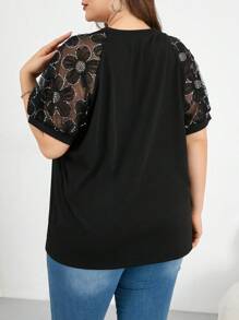 SHEIN Essnce Camiseta sin mangas de mujer talla grande de primavera y verano, estilo casual y holgado, cómoda para el uso diario, con bordado tridimensional y diamantes, atuendos de verano para mujer, ropa de iglesia para mujer, top brillante, blusas para curvas