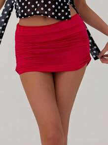 Aloruh Shorts casuales de yoga de cintura baja ajustada y elásticos con decoración fruncida, shorts rojos versátiles y seductores para el Día de San Valentín - Rojo - Ver 2