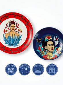 Frida Kahlo X SHEIN Flower Pattern Dinner Plates, Two Sizes, Microwave & Dishwasher Safe, Can Be Used For Cakes, Fruits, Pasta, Etc.