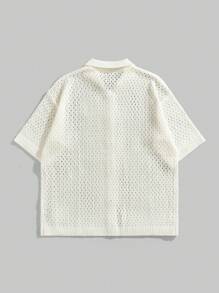 ROMWE MEN Street Life 青少年男童休闲单排扣开衫，日常百搭 - 米色 - 查看 3