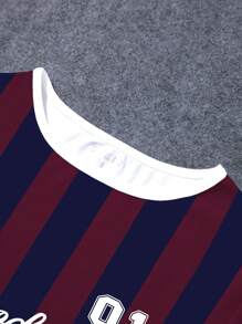 INAWLY 女士字母条纹圆领短袖休闲迷你连衣裙