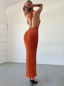 Aloruh New Crochet Deep V-Neck Backless Sexy Vacation/Date/Casual Knit Dress