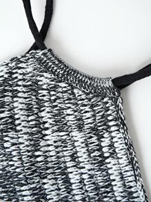 EgrlEra Áo ba lỗ dệt kim thời trang viền bất đối xứng cho nữ - Đen và trắng - Xem 4