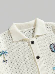 ROMWE MEN Street Life 青少年男童休闲单排扣开衫，日常百搭 - 米色 - 查看 2