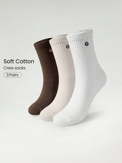 GLOWMODE 3 pares de calcetines de algodón suaves y ventilados con malla y logo bordado para entrenamiento, uso diario y casual