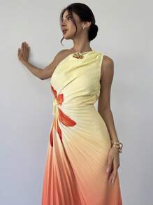 Firerie Elegantes, minimalistisches, stilvolles Damen-Maxikleid mit Farbverlauf, asymmetrischem Saum und Kordelzug, geeignet für Urlaub & Alltag, Frühling