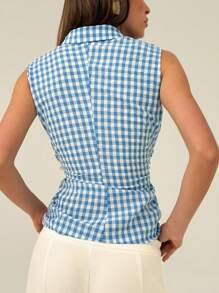 Aloruh Camisa de mujer casual/de trabajo sin mangas a cuadros