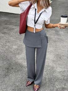 Siren Gaze Slim Fit Damenhose mit hoher Taille und Doppelschichtdesign in Grau, Büromode für den Arbeitsweg