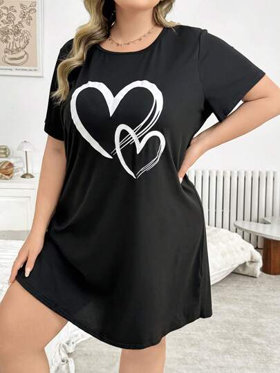 Soft, Skin Friendly Heart Graphic Print Nightgown view 3