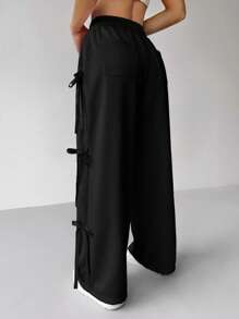 SHEIN PETITE Sweet And Lovely Pink Bow Detail Knot Tie Waist Sweatpants For Spring And Summer