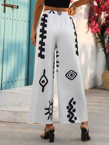 Women's Leisure Loose Geometric Print Palazzo Pants Fall Cloth For Women - White - View 2