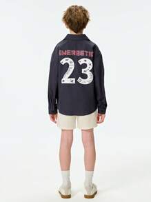 SHEIN 2025 夏季青少年男孩字母图案衬衫 | OEKO-TEX® | 学校和旅行 - 黑色 - 查看 2