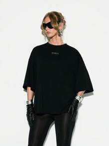 KIZN Áo thun in logo quá khổ Lễ hội thời trang dạo phố Buổi hòa nhạc Phong cách đô thị Chi tiết kim loại Thể thao Mùa hè Giản dị Unisex Tối giản Cơ bản Thiết yếu Hàng đầu - màu đen - Xem 6