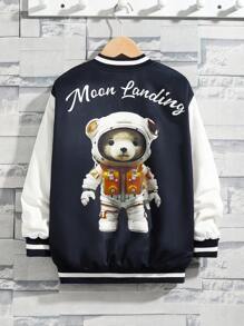 SHEIN Tween 男孩休閒北極熊印花夾克，彩色拼接袖子 - 彩色 - 查看 4