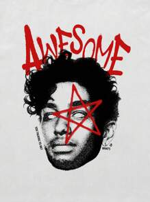 SHEIN Teen Boy Cartoon Portrait Pattern Short Sleeve T-Shirt, Casual For Summer - White - View 3