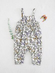 Cozy Pixies Baby Girl Butterfly Pattern Suspender Jumpsuit, Casual Versatile - Multicolor - View 2