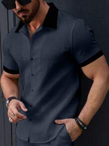 Manfinity Homme Men's Casual Simple Contrast Trim Short Sleeve Shirt