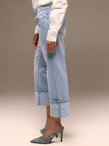 MUSERA Turn Up Fitted Denim Jeans Western Spring Summer - Baby Blue - View 3