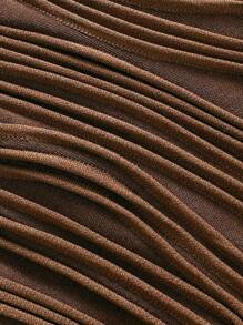 Swim Chiccia 女士夏季纯色提花面料吊带金属装饰丁字裤两件套比基尼套装，海滩度假 - 咖啡棕 - 查看 5