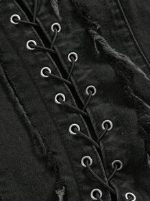 ROMWE Grunge Punk Y2K Baddie Hollow Eyelets Lace-Up Decor Ultra Low Rise Skinny Flare Jeans
