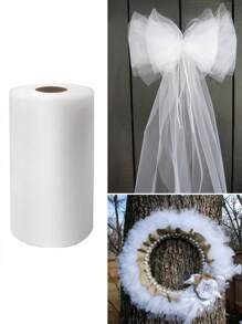 15cm*2280cm White Tulle Fabric Roll For Gift Wrapping, Ballet Skirt, Wedding, Birthday, Party Decoration, DIY Crafts Supplies - Thanksgiving, Valentine's Day, 1 Pc/2 Pcs Available