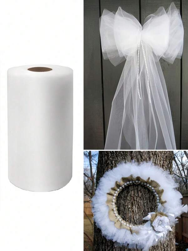 15cm*2280cm White Tulle Fabric Roll For Gift Wrapping, Ballet Skirt, Wedding, Birthday, Party Decoration, DIY Crafts Supplies - Thanksgiving, Valentine's Day, 1 Pc/2 Pcs Available