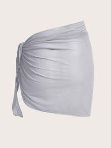 SHEIN Swim 女士纯色休闲沙滩装纱笼裙 - 淡紫色 - 查看 2