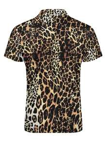 SHEIN Manfinity Dauomo Leopard Print Short Sleeve Men's Polo Shirt - Brown - View 2