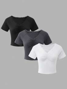 SHEIN 3pcs Girls Teen Long Sleeve Solid Color Lace Knit Set - Multicolor - View 1