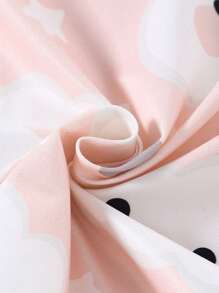 2pcs Tween Girl Cloud Pattern Allover Print Short Sleeve T-Shirt And Shorts Flame Retardant Homewear Set - Pink - View 4