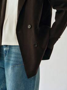 Uhlyne Giacca casual da donna slim fit con colletto a rever, doppiopetto, in tessuto di lino intrecciato, maniche lunghe