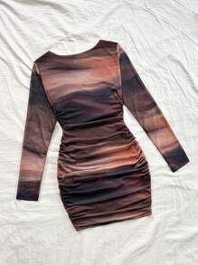 SHEIN PETITE Vestido Míni Drapeado de Lycra Estampa tie-dye para Mulher