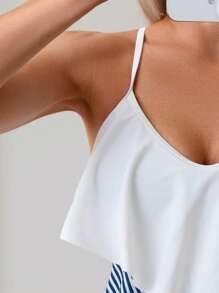 SHEIN Swim Lushore Women's Summer Beach Ruffled Striped Tankini 2 Pieces Swimwear Set Vacation - Blue and White - View 4