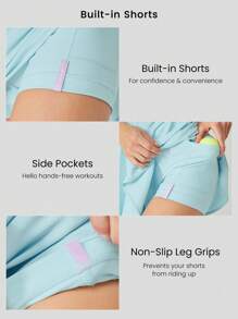 GLOWMODE Vestido deportivo de verano ligero y de secado rápido VitalSwift con espalda cruzada tipo "peekaboo", shorts antideslizantes incorporados, bolsillos laterales para uso diario y casual en primavera y verano - Azul Agua - Ver 4