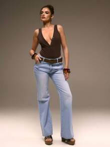 MUSERA Light Blue Wash Flared Denim Jeans Western Chic Spring Summer - Light Wash - View 1