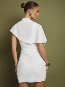 COSMINA 女士优雅白色雪纺荷叶边迷你连衣裙，春夏