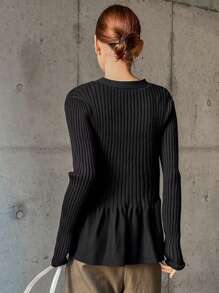 FRIFUL 1pc Women Plain Button Front Long Sleeve Casual Blouse, Minimalist Style For Everyday Wear - Black - View 3