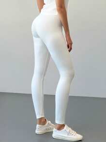 Aloruh 优雅紧身保暖加厚踝长打底裤，纯色，百搭秋冬季 - 灰色 - 查看 2