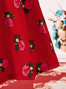 Vestido Ajustado na Cintura com Estampa Degradê de Rosa e Tule para Meninas Pré-Adolescentes, Adequado para Ramadã, Passeios e Outras Ocasiões