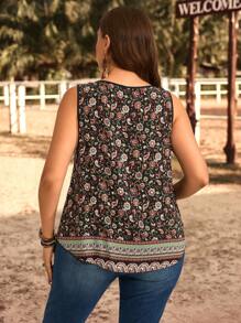 EMERY ROSE Plus Size Vacation Casual Ditsy Floral Notched Tank Top Summer Concert Women West Country