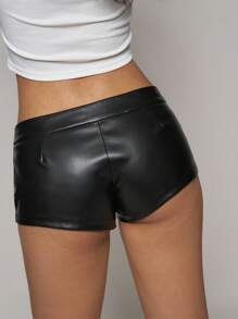 SHEIN EZwear Shorts mini elástico de cintura baja sexy y de moda en negro, Easelle 2025 Primavera/Verano, para conciertos y festivales musicales de mujeres