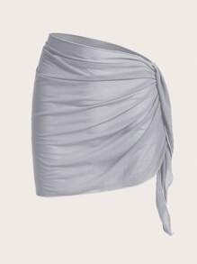 SHEIN Swim 女士纯色休闲沙滩装纱笼裙 - 淡紫色 - 查看 1