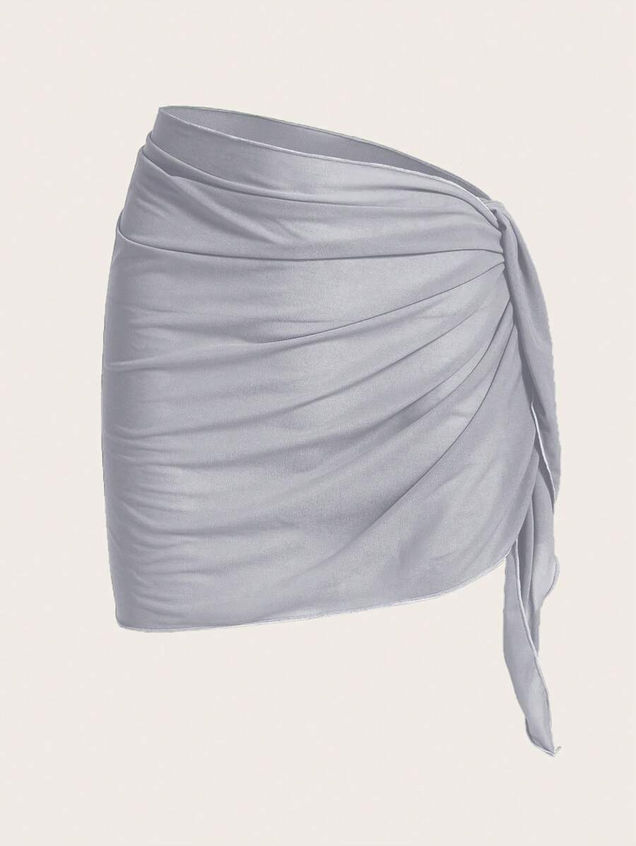 SHEIN Swim 女士纯色休闲沙滩装纱笼裙 - 淡紫色 - 查看 1