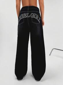 EURMUSE Low Waist Y2K Detailed Straight Jean - Medium Wash - View 2