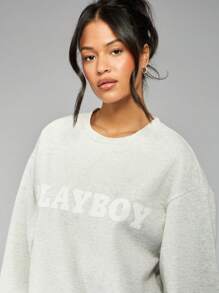 Missguided x Playboy Felpa con stampa grafica di marca - Grigio Chiaro - Visualizzare 4