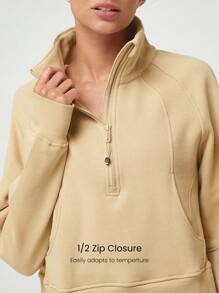 GLOWMODE Everyday Fleece Oversized Half-Zip Closure Red Sweatshirt With Thumbholes And Kangaroo Pocket Daily Casual Fall Winter - Apricot - View 5